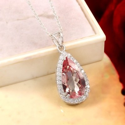 Padparadscha Saphir Anhänger 925 Sterlingsilber Halskette Charm Geschenk 17x9 MM