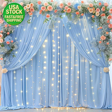 Blue Backdrop Curtains with Lights 10x10ft Wedding Photo Party Decor 2 Panels