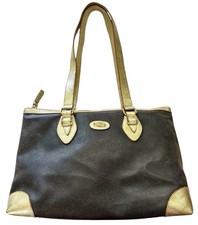 Borsa Bric’s Tote Bag Marrone Scuro Texturizzata Ecopelle con Accenti Oro