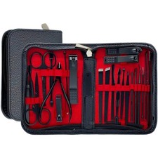 Complete Stainless Steel Manicure Set with Nail Clippers Care Tools in Leather
