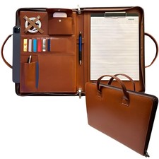 Leather Portfolio with Handles   Professional Business Padfolio Organizer, Zi...