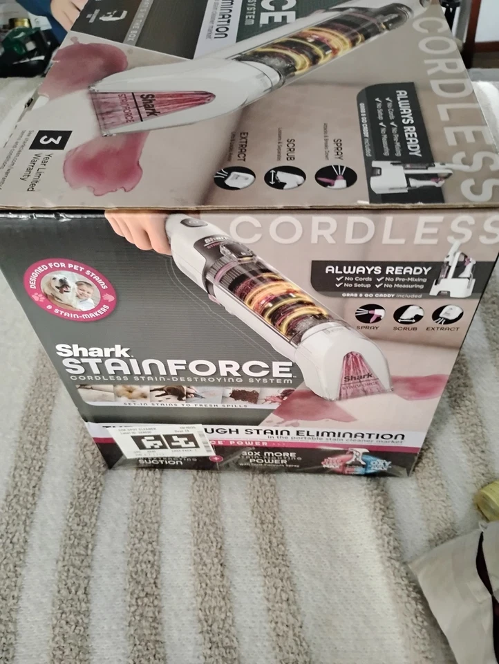 Shark Stainforce 无绳着色破坏污点清洁剂,HX100 全新未拆封盒 — 第 2/3 张图片