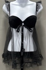 Victoria s Secret Black SheerLace Babydoll Polkadot Lingerie 34C NEW 50138