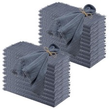 Dusty Blue Soft Cotton Washable Rustic Fringe Dinner Napkins 17x17 In 24 PCS