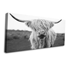 XXMWallArt FC3662 Canvas Art - Black and White Animal 48L" x 24W" Highland Cow