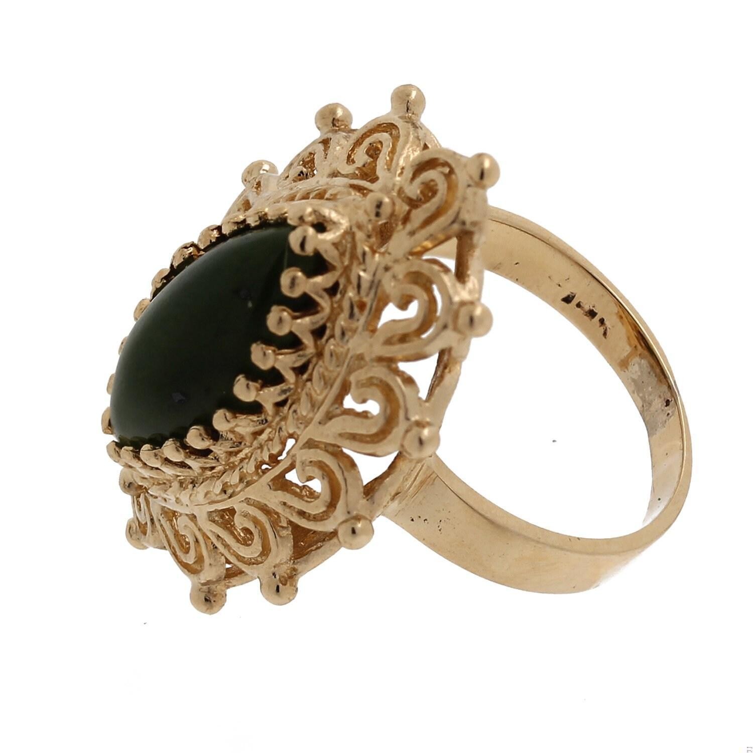 Nephrite Jade Solitaire Statement Ring Yellow Gol… - image 4