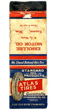 1930s Standard Oil Atlas Tires Gasoline Matchbook Cover Essolube Watts Europe MS