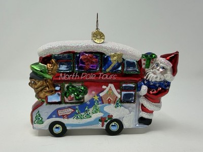 Christopher Radko ''North Pole Tours'' Double Decker Bus Christmas Ornament RARE!