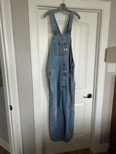 Vintage Round House Men  s Distressed BlueJean Carpenter Bib Overalls Sz 48 x 31