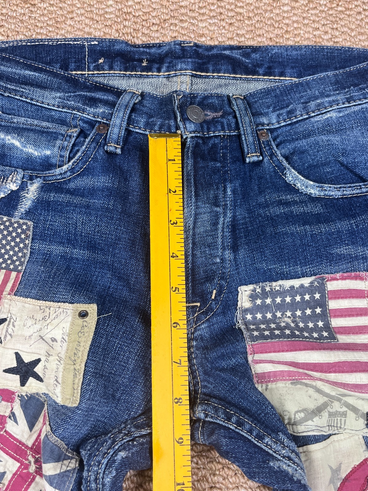Denim & Supply Ralph Lauren Patchwork Flag Distressed Jeans Blue RARE 32 X 32 image 7