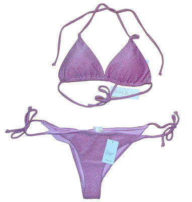 PHAX Pink Glitter Halter Triangle Bikini Set Size L NWT 2-Piece