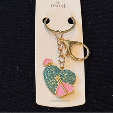 Mint Sparkling Blue and Pink Heart Keychain
