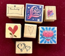 Wooden Rubber Stamp Lot Of 7 - Hearts  Love Theme