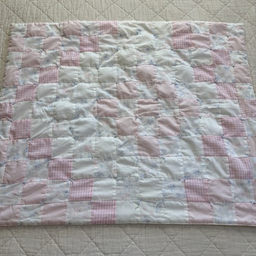 Vintage Handmade Baby Quilt Pink Patchwork Nursery Blanket 24x29