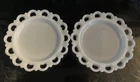 Vintage White Milk Glass Lace Scallop Edged Dessert Plates Heart Pattern