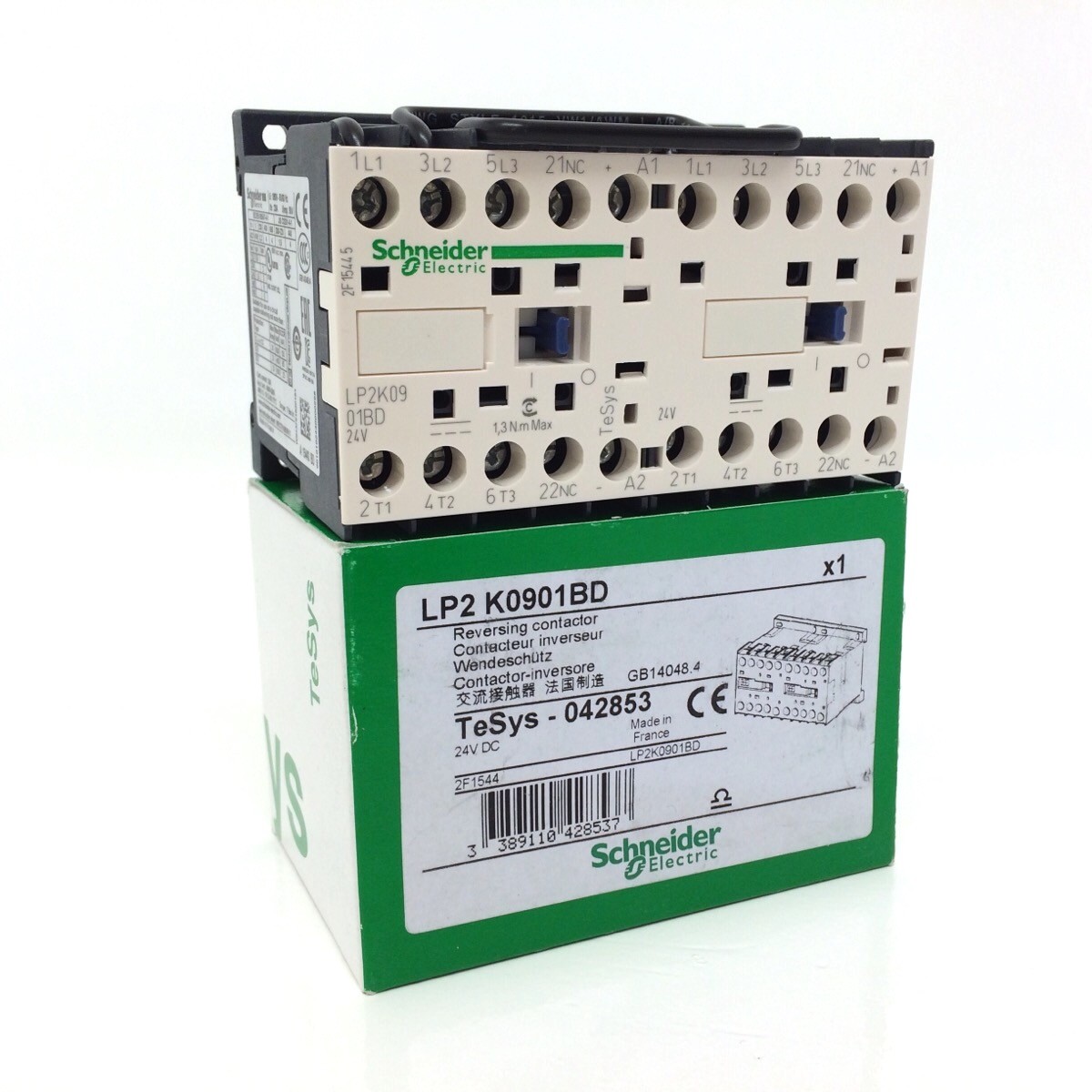 Reversing Contactor LP2K0901BD Schneider 3P (3NO) 1NC Aux + 24VDC 9A 4kW