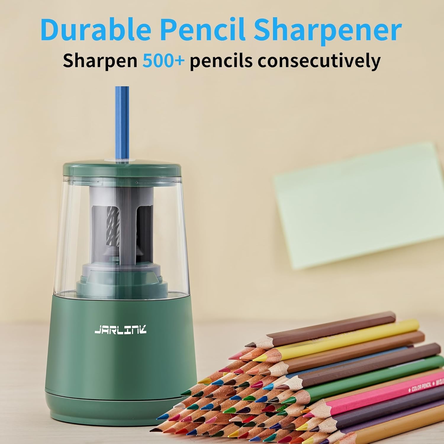 Electric Pencil Sharpener Heavy-Duty Fast Sharpen Auto Stop AC Adapter Green