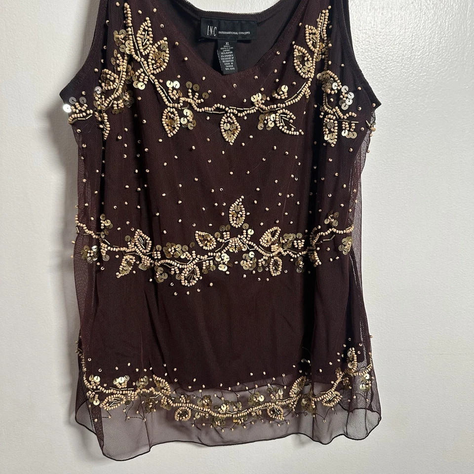 Camiseta sin mangas vintage de malla con cuentas INC - XL - Camiseta de cóctel de lentejuelas Y2K Foto 3 de 4