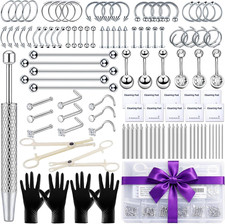Body Piercing Kit with Piercing Jewelry, Complete 148PCS Set