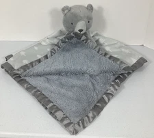 Cloud Island Gray Bear Lovey Security Blanket White Trees XL Oversized Read