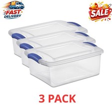  3 pack 15 Quart Clear Storage Bin, Latch Box Storage Container,Blue