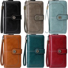 Ladies Vintage Genuine Leather Trifold Wallet RFID Blocking Purse Womens Handbag