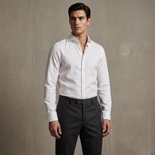 Hugo Boss Sharp Fit White Textured Dress Shirt Mens 15.5 34/35 Spread Collar