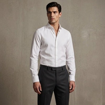 Hugo Boss Sharp Fit White Textured Dress Shirt Mens 15.5 34/35 Spread Collar