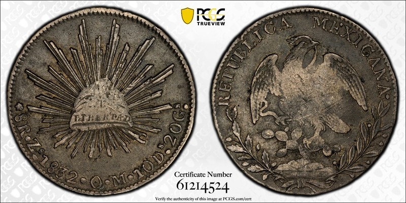 1832 Zs OM Mexico 8 Reales Silver Coin – Zacatecas – PCGS VF30 – KM#377.13
