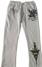 Ed Hardy Sweatpants Mens XL White Death Before Dishonor Tattoo Graphic Pants