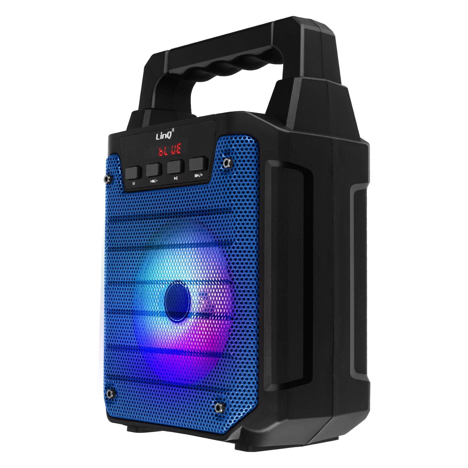 Enceinte portable bleu LinQ Bluetooth pour vos pique-niques et sessions de chant en plein air