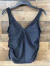 Lands' End Tankini Top Womens Black V Neck Shirred Underwire Swimwear Size 8