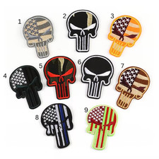 Skull Punisher Bone Military Tactical Flag Patch, Choice of 1, Iron or Sew On