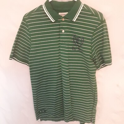 Converse Polo Shirt Men's Size L Green White Striped One Star 100% Cotton 1990s