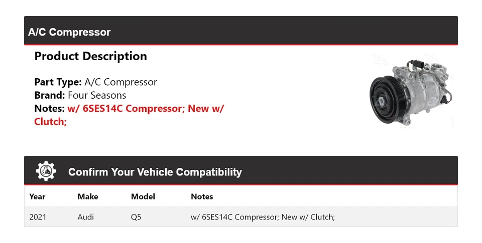 Compresor de aire acondicionado para Audi Q5 2021 4 estaciones Foto 2 de 4