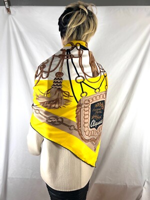 HERMES Cliquetis Yellow 100% Silk With Swords Pattern Scarf Made