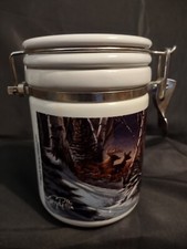 Terry Redlin Signature 6" Ceramic Canister Metal Latch Evening with Friends 1998
