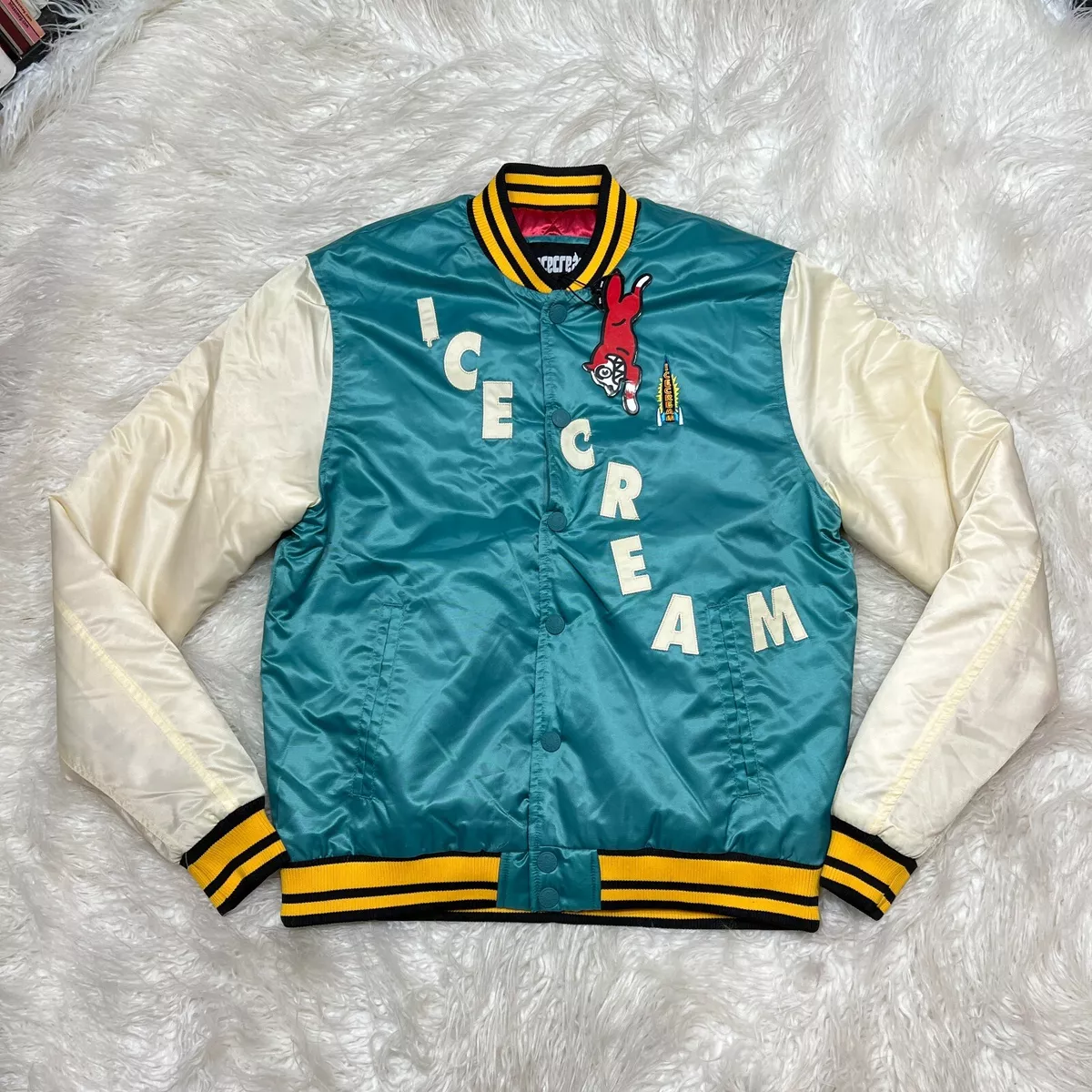 Ice Cream Retro Varsity Jacket Teal Running Dog