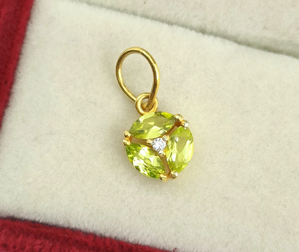 Natural Peridot Charms Pendant 18k Gold Handmade Pendant, Gold Pendant - Image 4 of 4