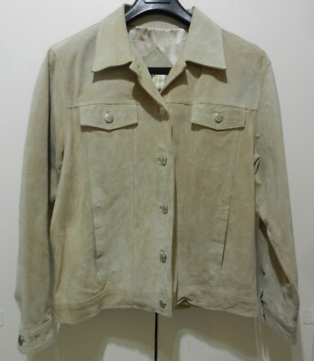 MISTY HARBOR Fully Lined Tan Suede Leather Button Up Jacket Size L