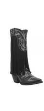 Dingo Gypsy Embroidery Studded Fringe Snip Toe Cowboy Womens Black Boots Sz9
