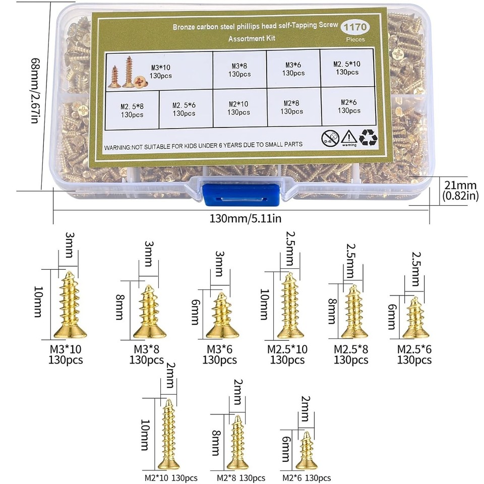 1170 Pcs Small Wood Screws, M2 M2.5 M3 Self Tapping Screw Assortment eBay