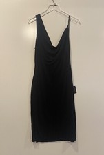 NWT Lulus Womens Black Asymmetrical Strap Stretch Knit Dress Sexy Size Large