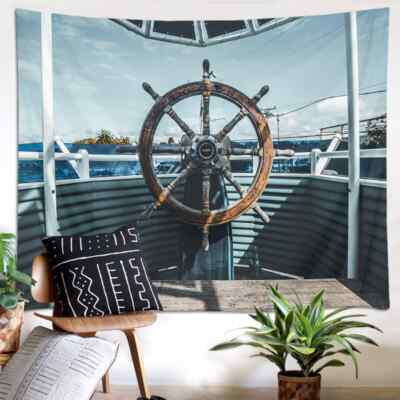 Blue Sea Boat Handle 3D Wall Hang Cloth Tapestry Fabric Decorations Decor