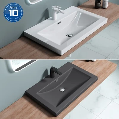 doporro Waschbecken Mineralguss Waschtisch Einbauwaschbecken weiß Anthrazit C01
