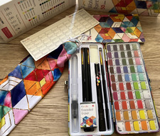 Paint Set 50 Travel Watercolor Palette with Paper, Brush, Pen more NEW