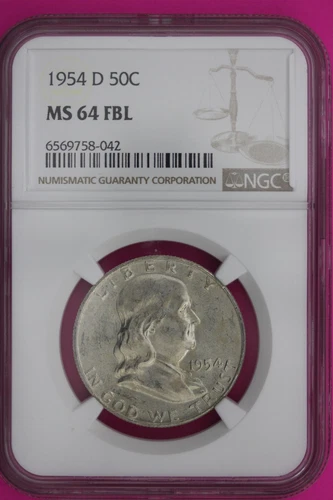 Full Bell Lines 1954 D MS 64 FBL Ben Franklin Half Dollar Silver Coin NGC 945