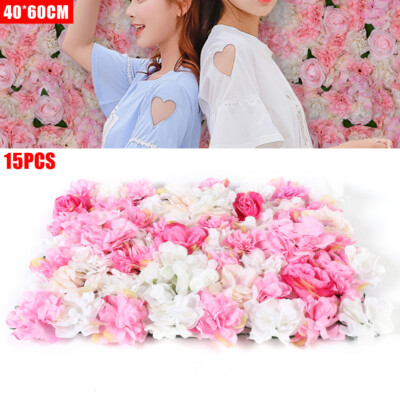 40*60CM Silk Flower Wall Panels Hochzeit Hintergrund Decor Dunkelrosa Champagner