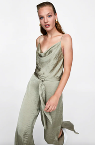 green satin jumpsuit