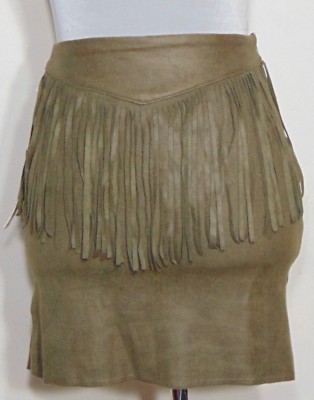BCNU Women's Olive Vegan Suede Fringed Waist Stretch Slim Mini Skirt Size S NWT